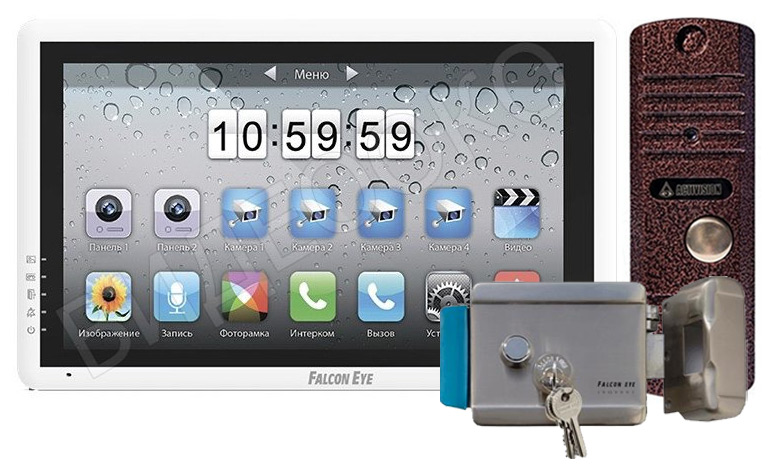 Цветной монитор видеодомофона Falcon FE-101it с вызывной видеопанелью и электромеханическим замком (комплект)