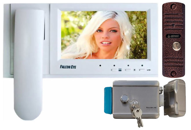 Цветной монитор видеодомофона Falcon FE-71C с вызывной видеопанелью и электромеханическим замком (комплект)