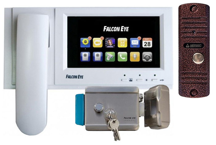 Цветной монитор видеодомофона Falcon FE-71TM с вызывной видеопанелью и электромеханическим замком (комплект)